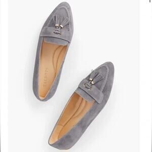 Talbots Francesca Suede Driving Flats tassel 6.5 Gray Loafers Preppy Old Money